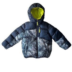 Snozu Boys SZ 6 Hooded Puffer Jacket Neon Fleece Lined Full Zip Insulated Blue